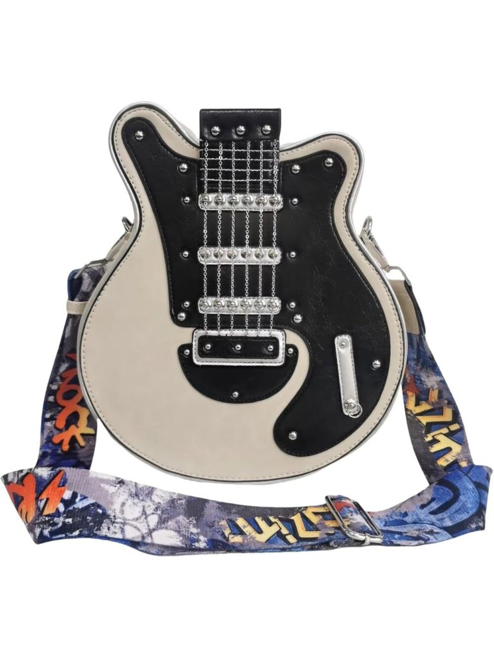 Women's Large Beige Unique Fun Shaped Music Rock Style Guitar Crossbody Purse